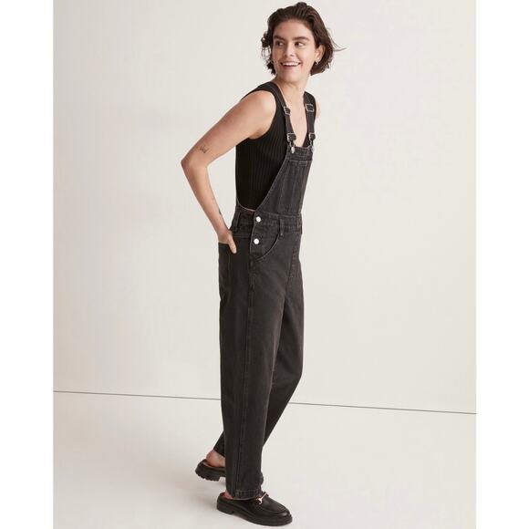 Madewell Straight-Leg Overalls Denim Black Lunar Wash Size Small Carpenter - Picture 2 of 14